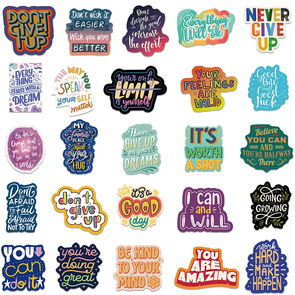 50Pcs Inspirational English Phrases Sticker Motivational For Suitcase Skateboard Laptop Luggage Phone Styling DIY Decal Pegatina