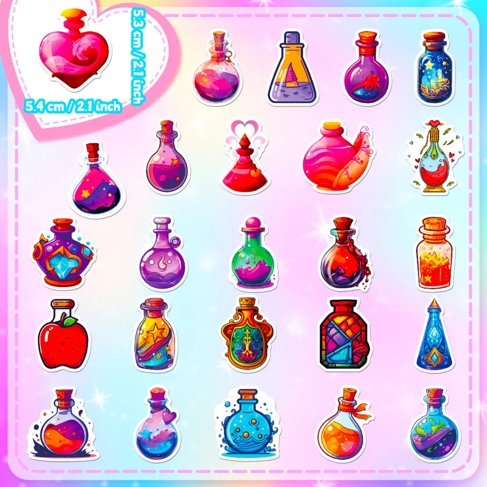10/50PCS Colorful Magic Bottle Stickers Funny Cute Decals For Kids Laptop Luggage Fridge Diary Bike Phone Notebook Stickers