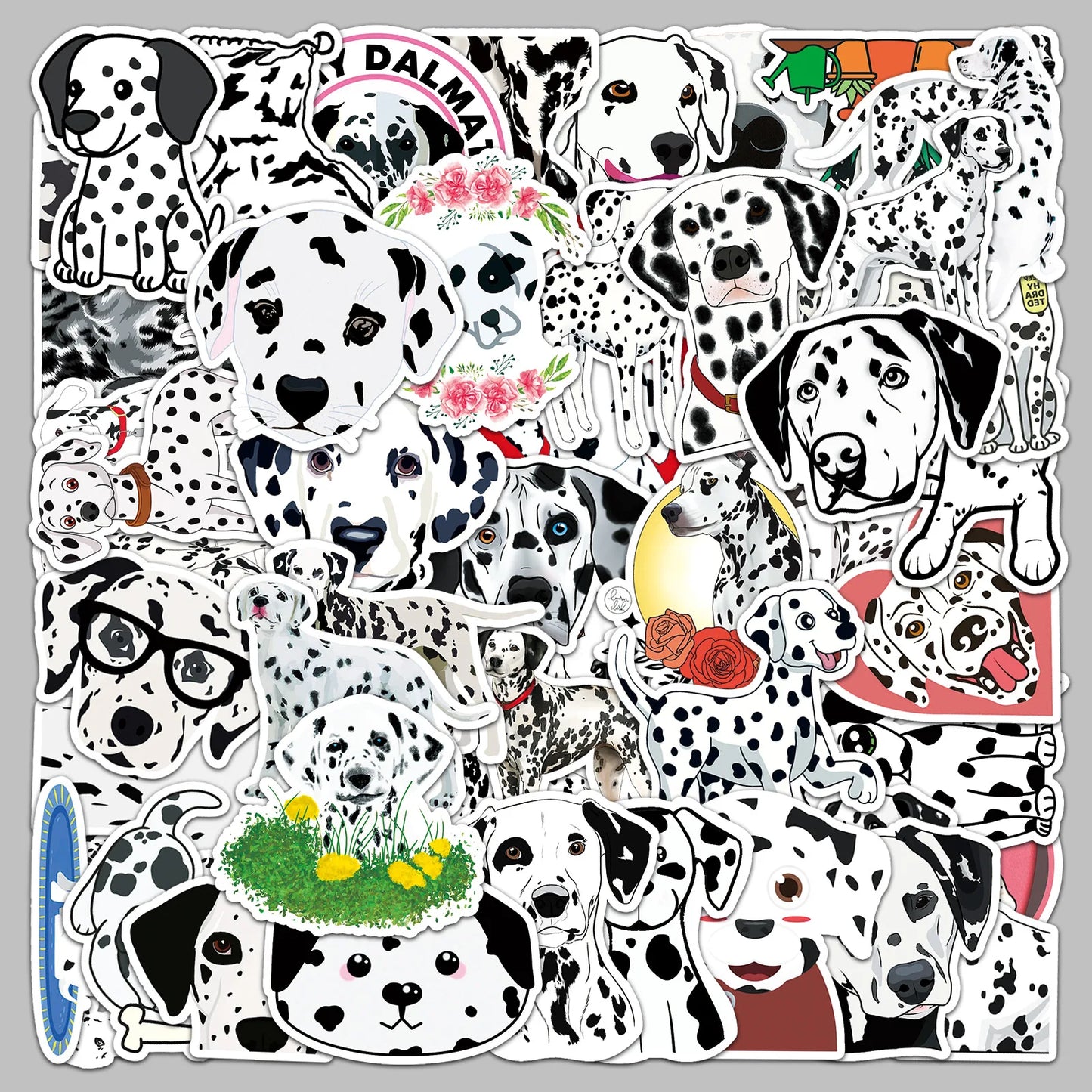 50pcs Cute Dalmdog Cartoon Stickers for Helmet, Wall, DIY Decoration