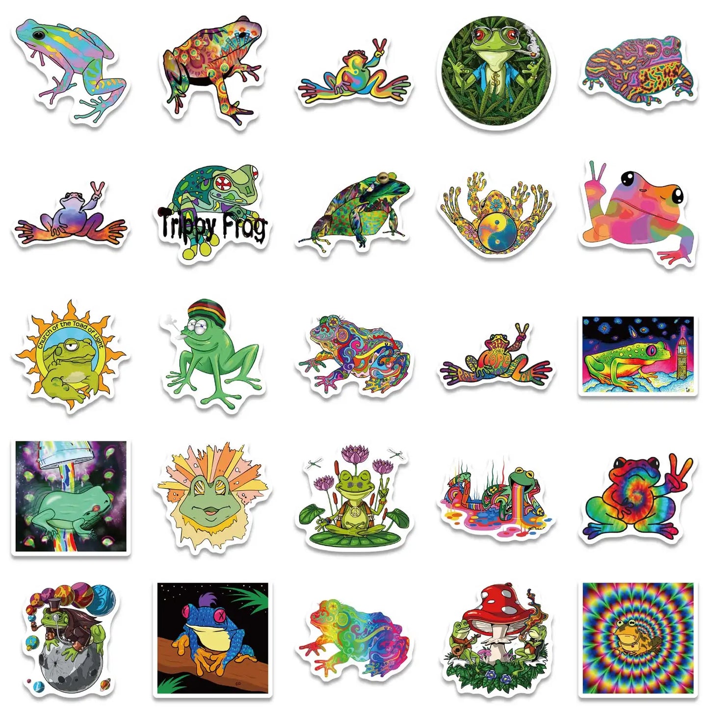 50PCS Cartoon Colorful Psychedelic Frog Stickers Aesthetics Laptop Guitar Luggage Phone Graffiti Sticker Decal Kid Toy