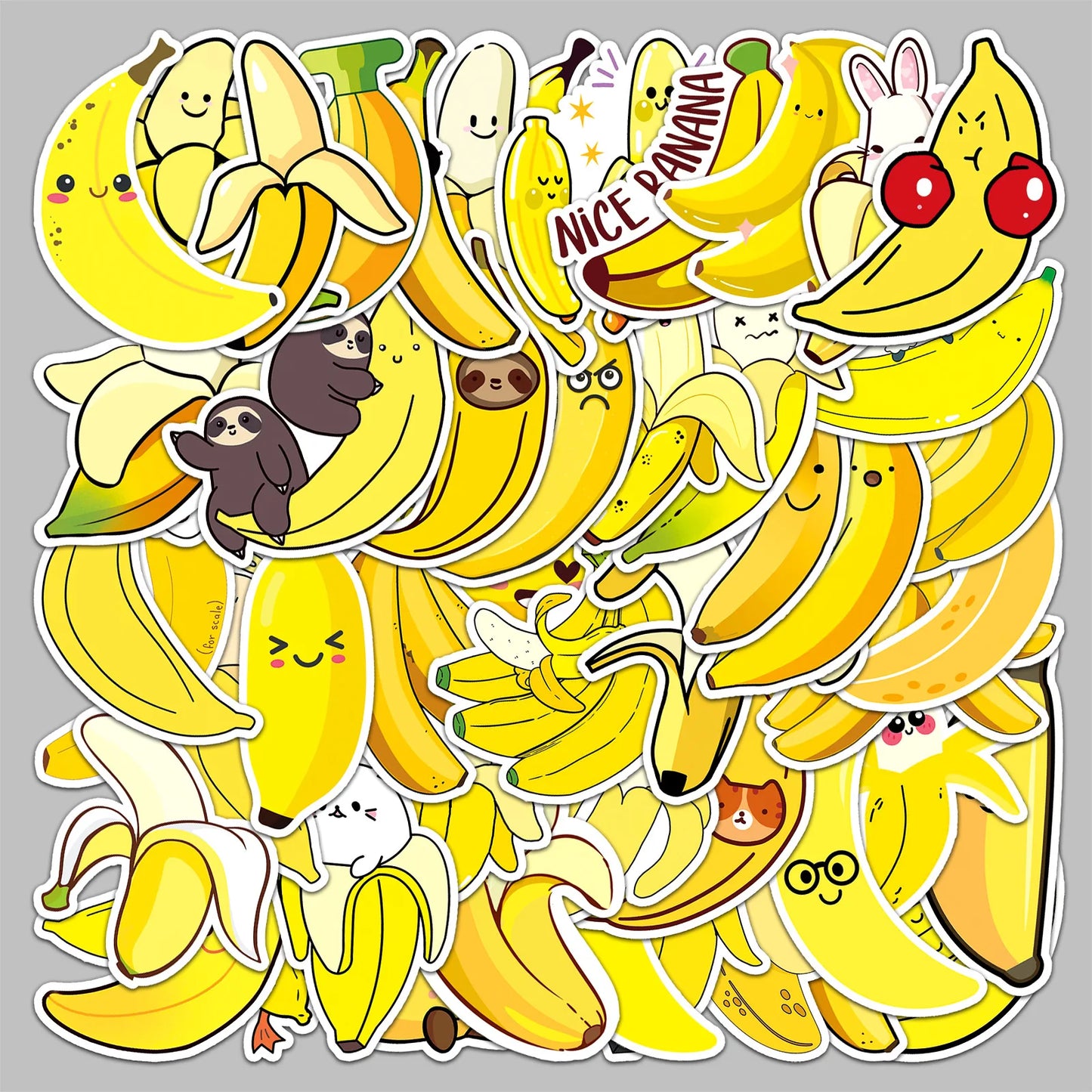 50pcs Cute Banana Graffiti Stickers for Helmet, Wall, DIY Decoration