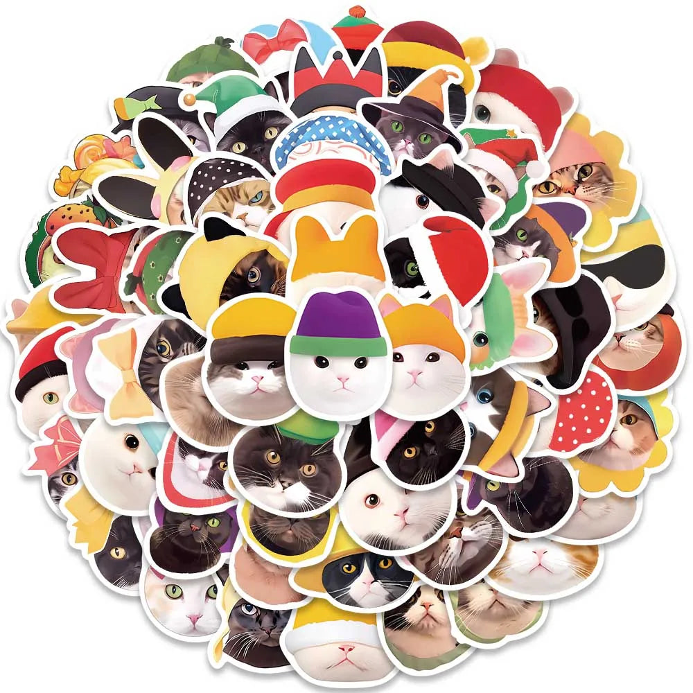 59pcs Cute Cartoon Cats in the Hat Stickers For Laptop Phone Guitar Luggage DIY Waterproof Graffiti Stationery Vinyl Decals