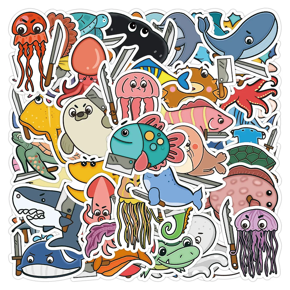 60PCS Funny animal With The Knife stickers Horror Animals graffiti Stickers for DIY Luggage Laptop Skateboard Motorc