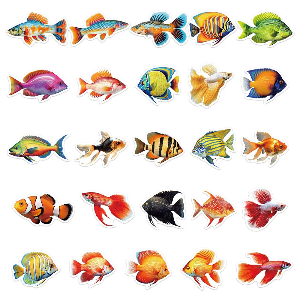 10/30/50PCS Fish Cartoon Stickers Pink Marine Organism Sticker DIY Luggage Laptop Phone Car Bike Skateboard Decals Graffiti Toy