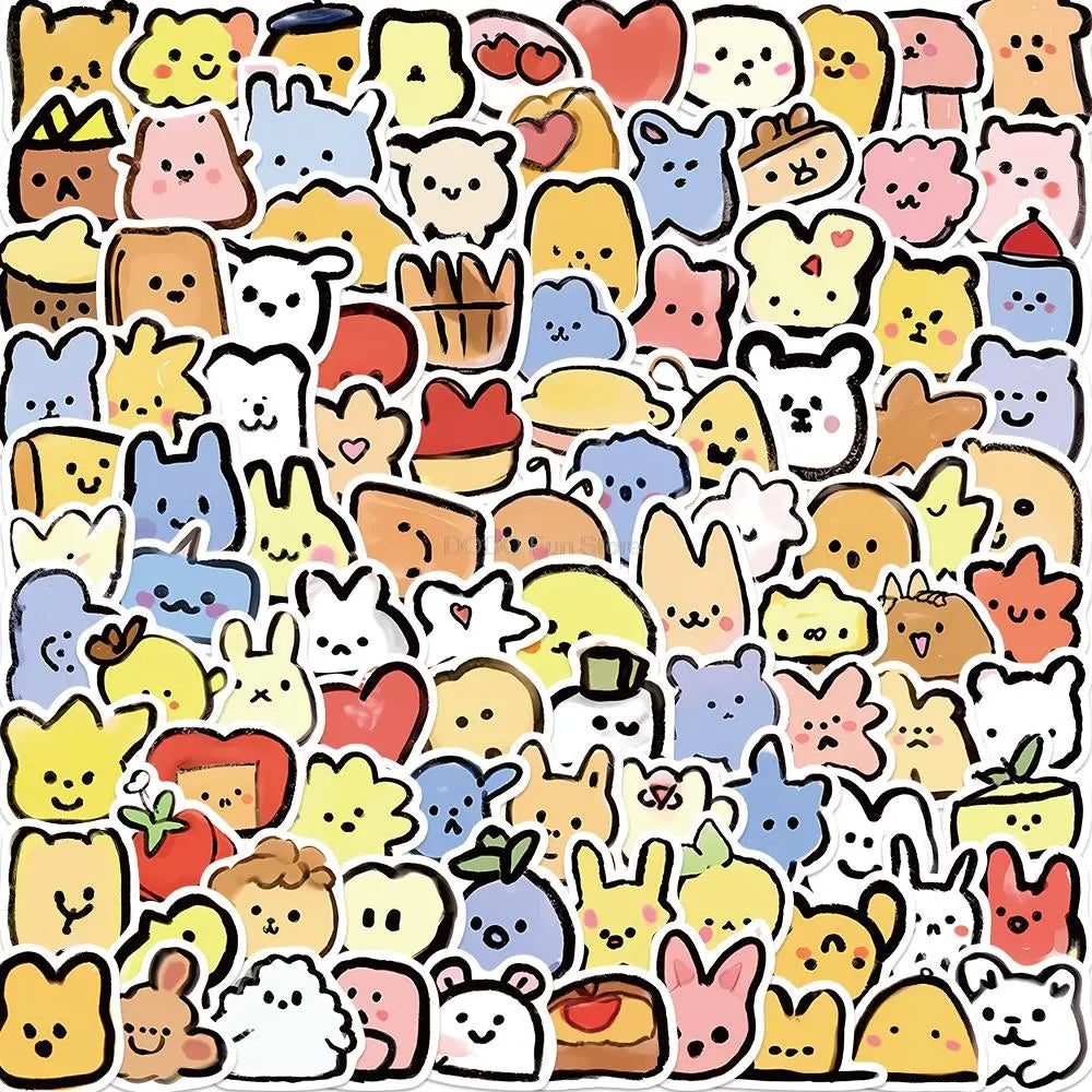 100PCS Cartoon Cute Expression DIY Sticker Waterproof Anime Guitar Luggage Laptop Water Cup Phone Kids Toys Decal