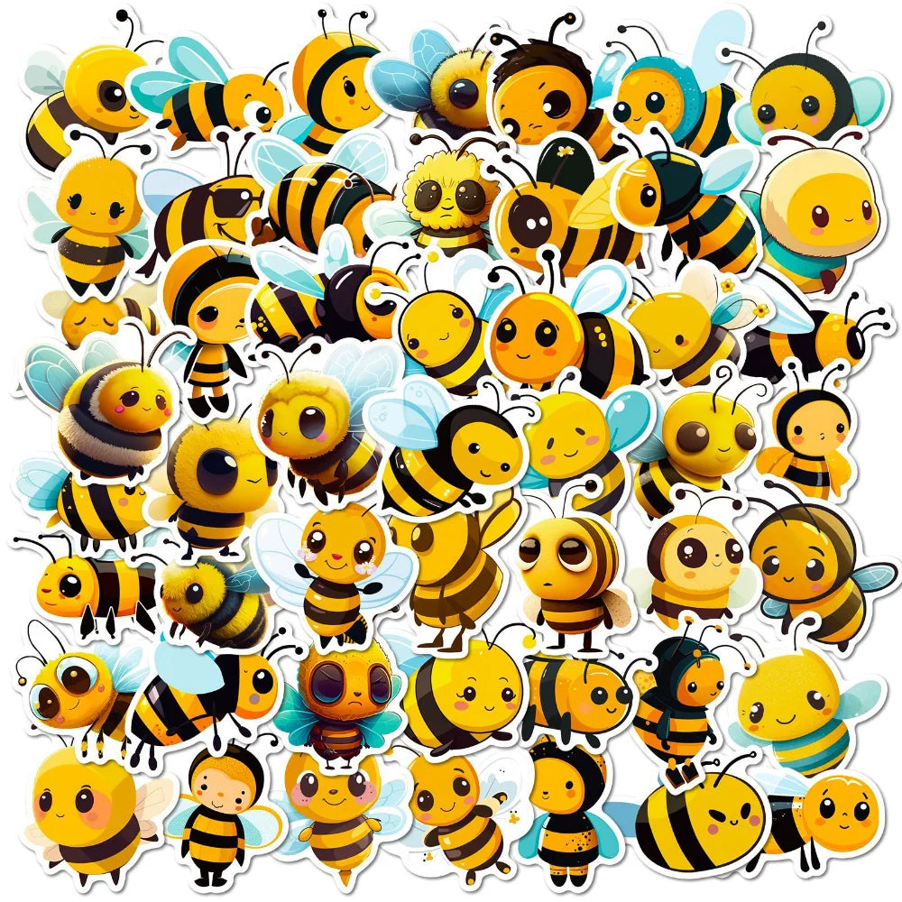 50PCS Cartoon Bee Honey Stickers DIY Laptop Guitar Luggage Fridge Waterproof Graffiti Sticker Decal Kids Classic Toys