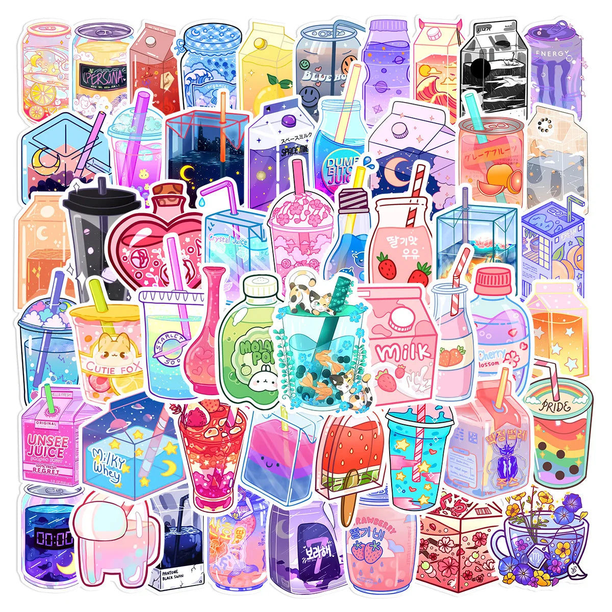 Cute Drink Cup Stickers for DIY Scrapbook, Luggage, Water Bottle, Laptop, Phone - 10/25/50pcs