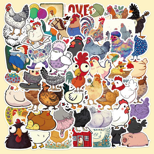 50Pcs Cute Chick Cartoon Stickers for Helmet, Wall, DIY Decoration