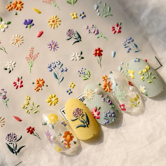 Floral Nail Art Stickers: Daisy, Rose, Peach Blossom Decals
