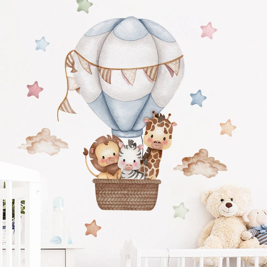 Watercolor Hot Air Balloon Animal Stickers Nursery Wall Decals Kids Room Decor Wholesale