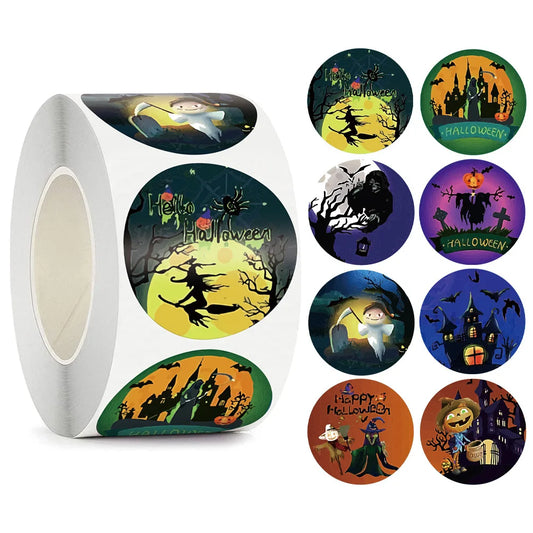 100-500pcs Halloween Pumpkin Bat Sealing Sticker 1inch Happy Halloween Sticker For Kids Party Baking Accessories Tools DIY