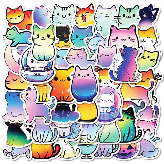 50pcs Cool Colorful Cat Graffiti Stickers for Helmet, Wall, DIY Decor