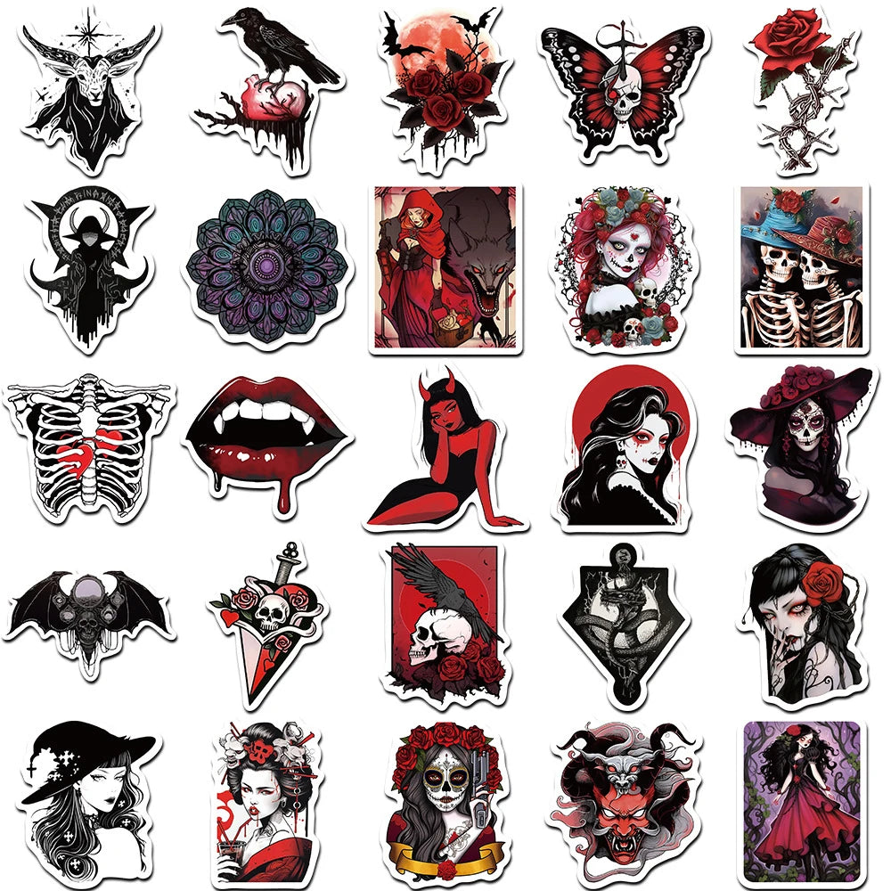 10/30/50pcs Horror Gothic Punk Daemon Skull Stickers Skateboard Laptop Phone Luggage Cool Waterproof Sticker Decals Kids Toys