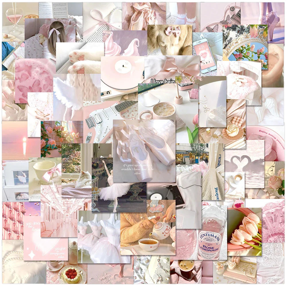 Cute Pink Ballet Stickers - 10/30/60pcs Aesthetic Cartoon Decals for Laptop, Notebook, Suitcase, Phone