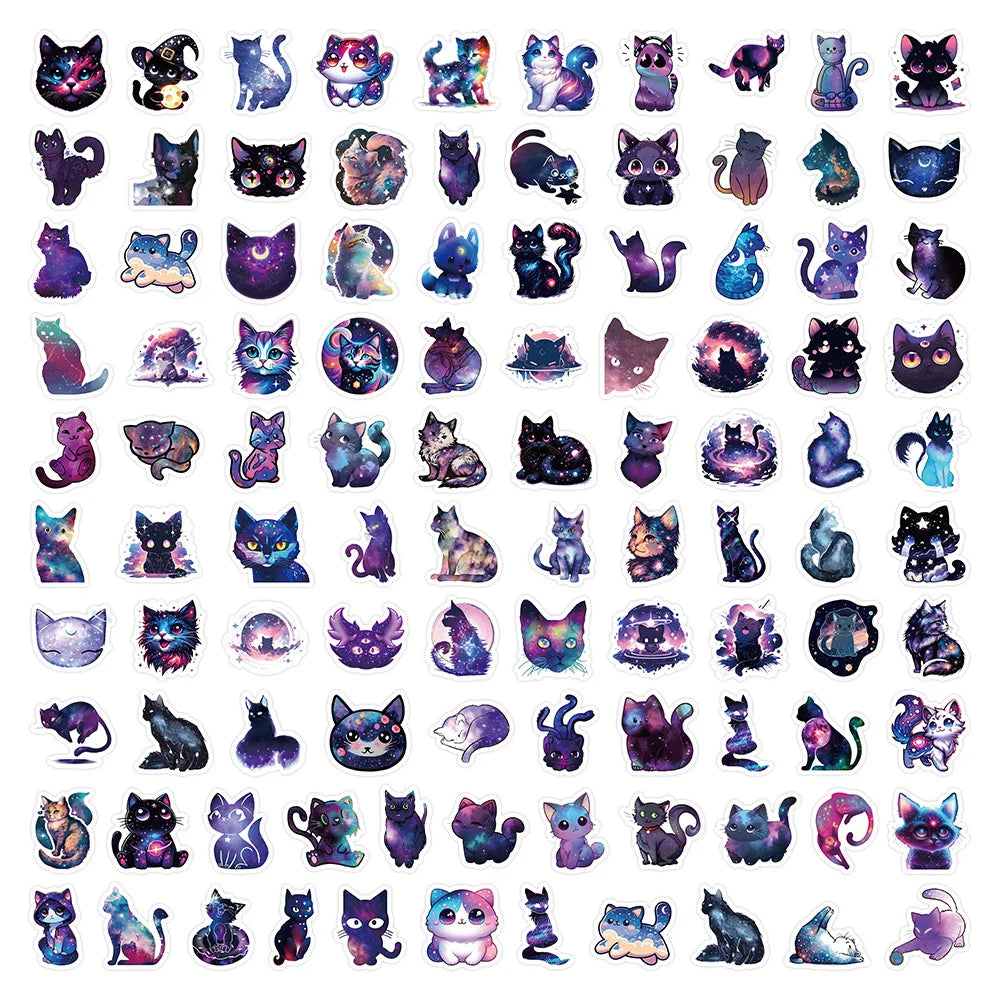 10/30/50/100PCS Starry Sky Cat Cartoon Stickers Fantastic Universe Background Graffiti Cute Animal Decal Luggage Laptop Kids Toy