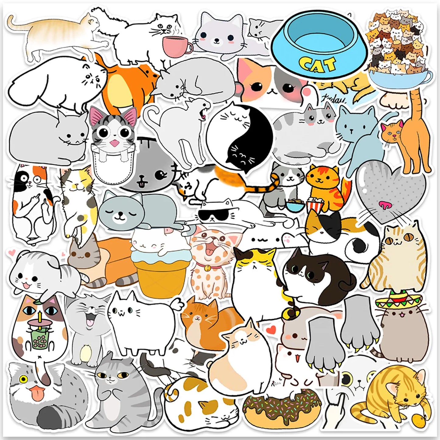 50pcs Cute Animal Cats Dog Water Proof Stickers Cartoon Decals DIY Diary Suitcase Scrapbook Phone Laptop Bike Kids Toy Sticker