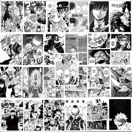 25PCS Black And White Anime Posters Waterproof Stickers Laptop PVC iPad Bicycle Toy Decals