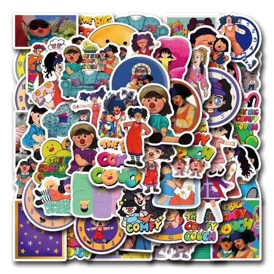 55pcs Cartoon Comfy Couch Stickers for Luggage, Water Bottles, Phones, Laptops, Scooters, Refrigerators