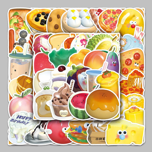 50pcs 3D Food Cartoon Stickers for Helmet, Wall, Desktop Decoration