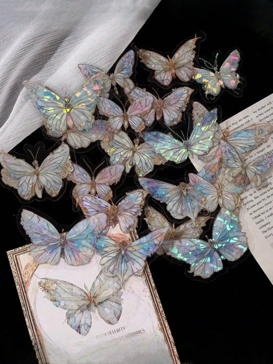 1 pack/20 pieces pink crystal butterfly three-dimensional butterfly handbook DIY decorative sticker garbage diary