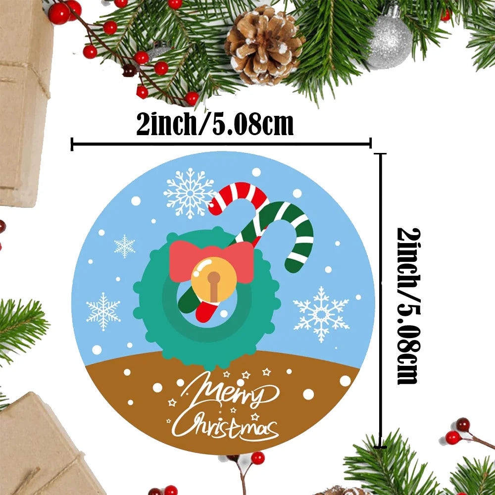 300 Pcs Merry Christmas Stickers 2Inch Tree Santa Clause Snowman Deer Gift Tag Sticker Christmas Gift Labels Holiday Present