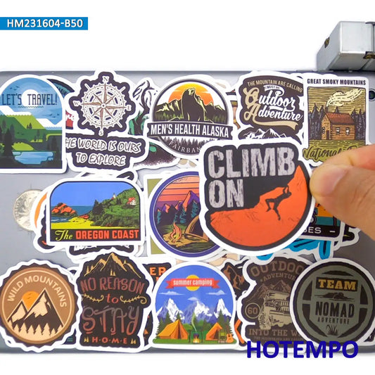 20/30/50Pieces, Outdoor Adventure Stickers, Hiking Climbing Camping, Travel Explore, for DIY Creative Decoration, Funny Sticker