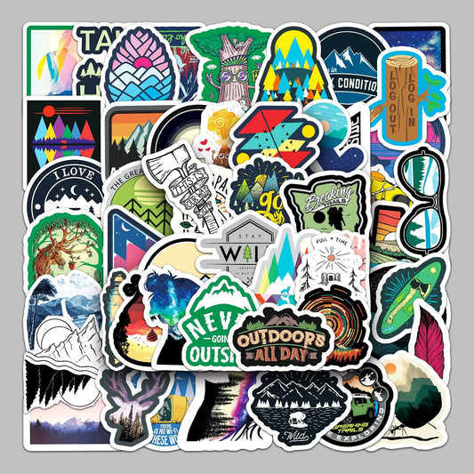 52pcs Cartoon Outdoor Travel Graffiti Stickers for Helmet, Desktop, Wall Decoration, DIY