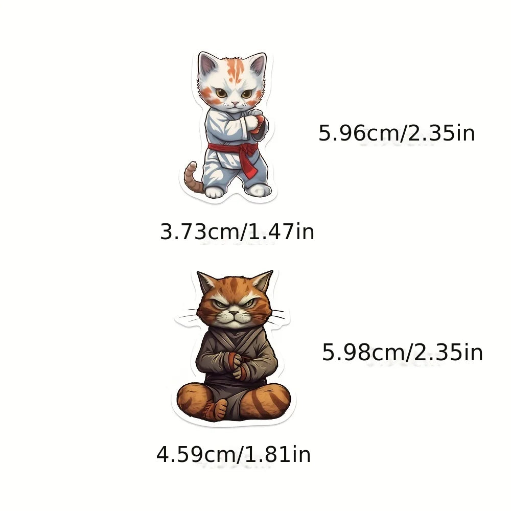 50PCS Kung Fu Cat Sticker Kawaii Cute Cartoon Decals DIY Skateboard Notebook Luggage Phone Fridge Bike PVC Car Laptop Toys