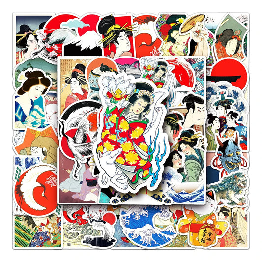 Ukiyo-e Wave Art Stickers: 10/30/50pcs for Notebook, Suitcase, Phone, Skateboard, Laptop, Bike