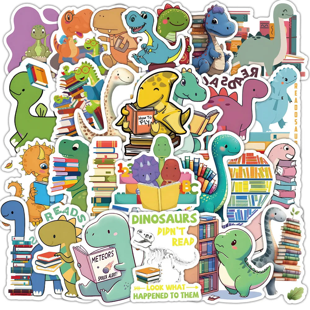 10/30/50PCS Book Dinosaurs Stickers Funny Kids Toy Decals DIY Laptop Phone Car Bike Skateboard Waterproof Sticker Graffiti Gift