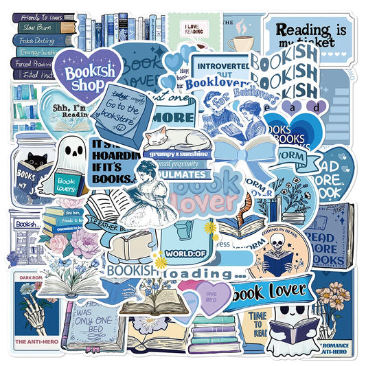 10/50pcs Blue Reading Book Bookish Stickers Kindle Aesthetic Girls Ins Decals Scrapbooking Laptop Phone Stationery Kids Toy Gift
