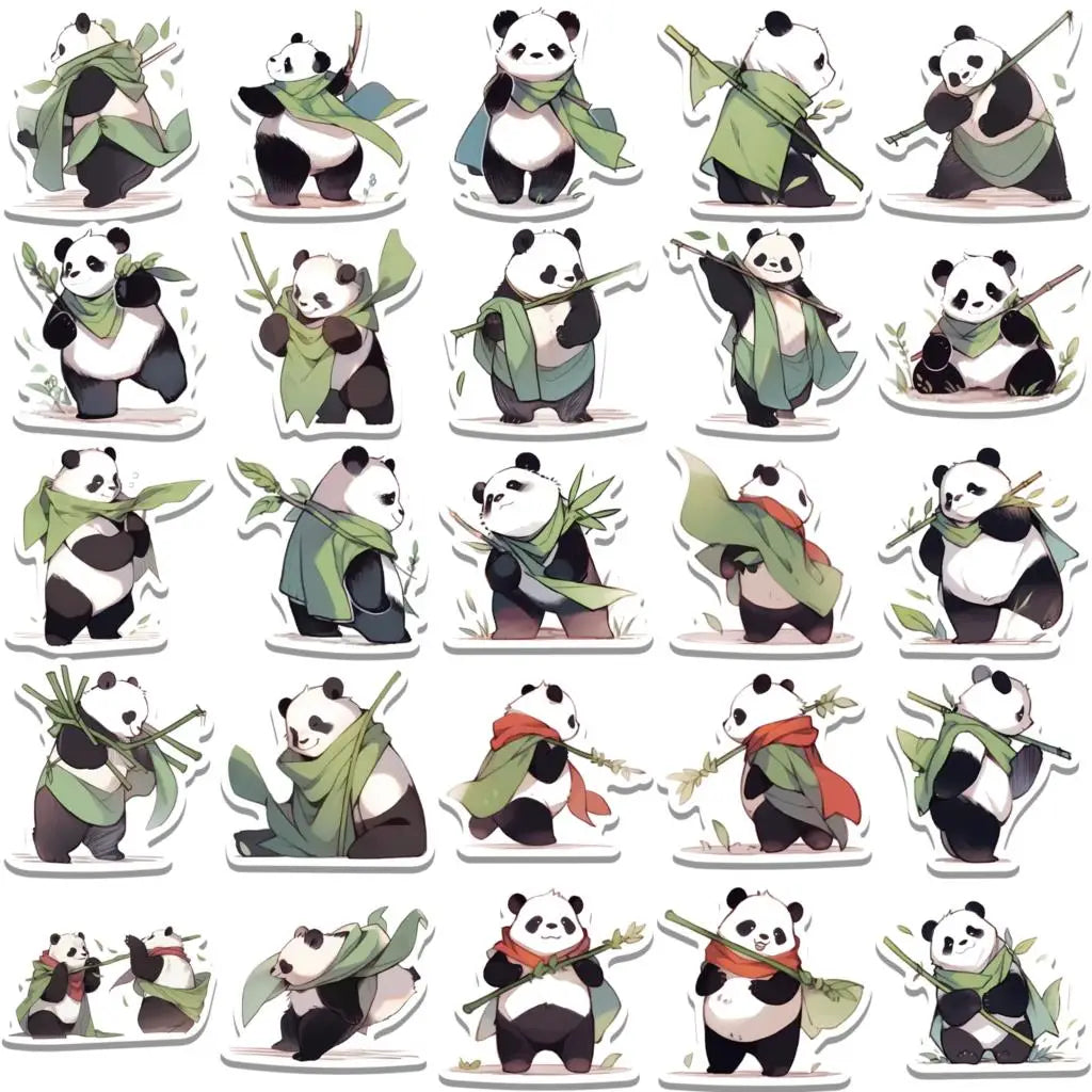 54PCS Cute Cool Bamboo Panda Hero Cartoon Sticker Waterproof Decoration Luggage Guitar Laptop Helmet Kids Gift Toy Decal