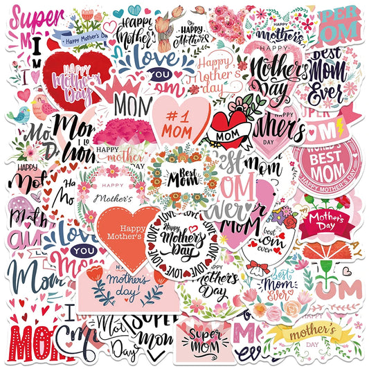50PCS Cute Mom's Day Cartoon Stickers Vinyl for Gift Decoration DIY Phone Car Laptop Fridge Anime Decal