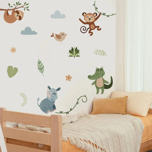 Cartoon Animal Wall Stickers: Giraffes, Lions, Crocodiles, Monkeys for Nursery & Bedroom Decor