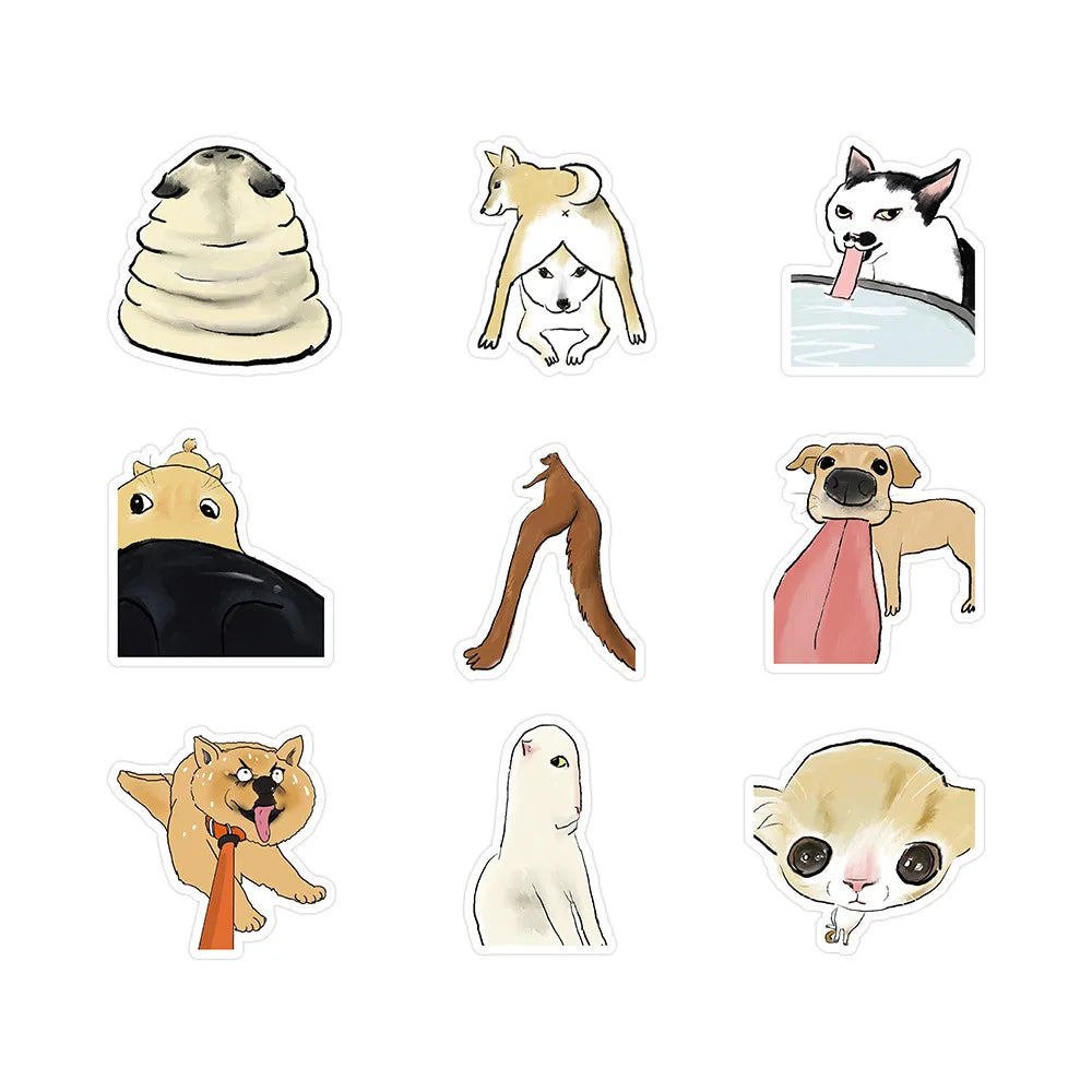 Animal Stickers Pack: Dog Cat Cartoon Decals for Luggage, Laptop, Phone, Car, Bike, Skateboard