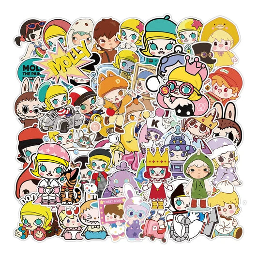 50pcs POP MART Cartoon Stickers for Luggage, Water Bottles, Scooters, Phones, Laptops, Refrigerators