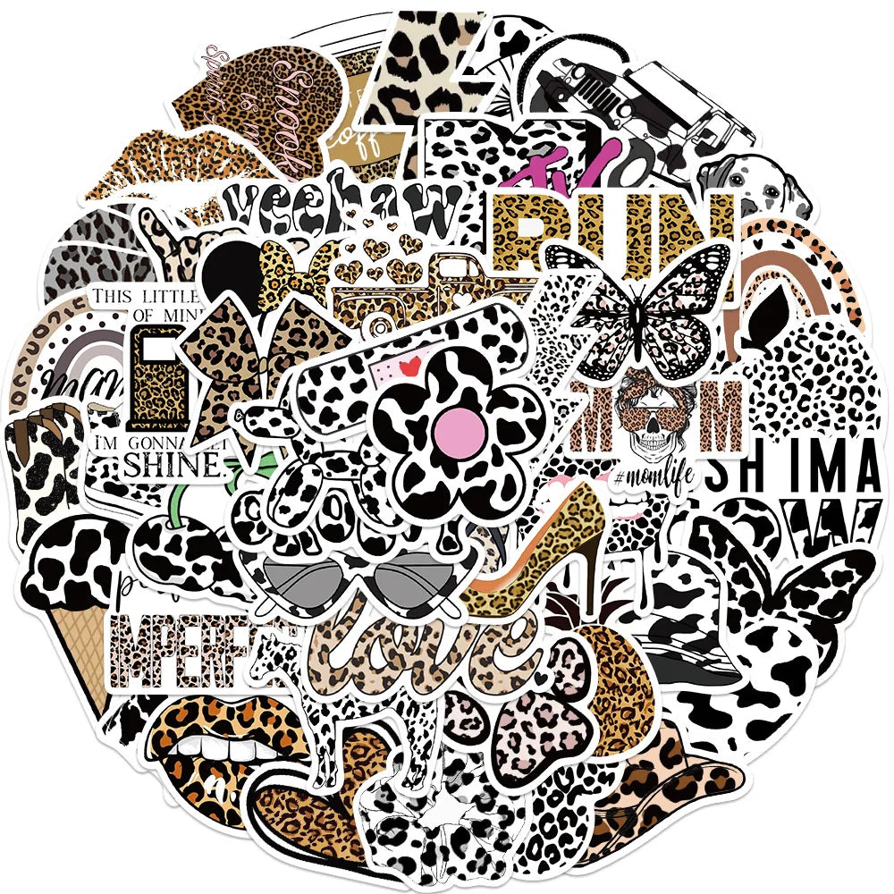 50Pcs Fashion Sexy Leopard Print Animal Sticker Irregular Phone Computer Luggage Motorcycle Helmet Decorative Sticker Decal
