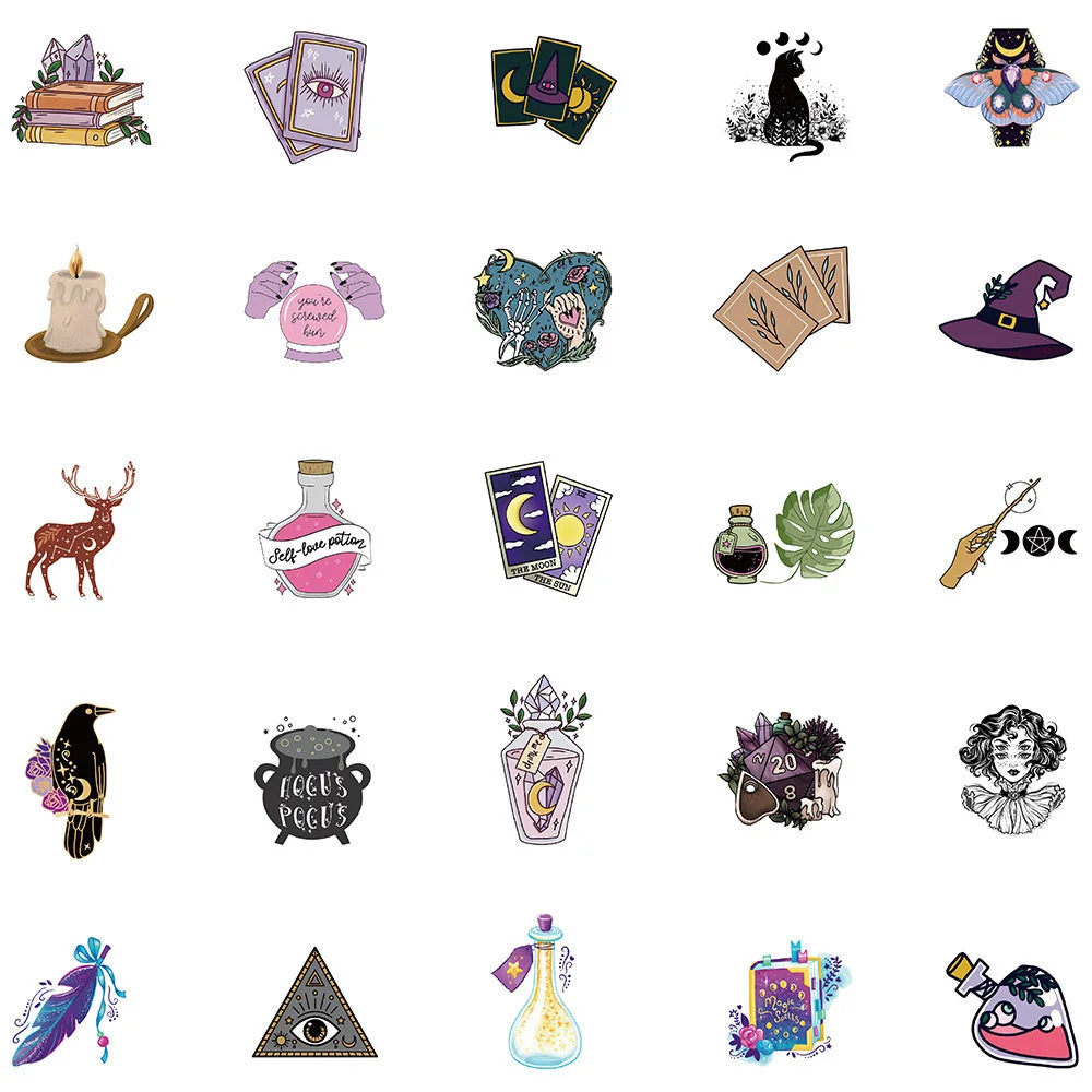 10/30/50pcs Gothic Boho Witch Magic Apothecary Graffiti Stickers Skateboard Guitar Luggage Car Phone Cool Sticker Decal Kid Toy