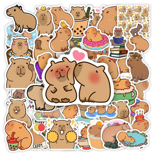 Kawaii Cute Capybara Stickers Funny Animal DIY Toy Gift  Decorative Decal for Phone Luggage Laptop Bottles Scrapbook Waterproof