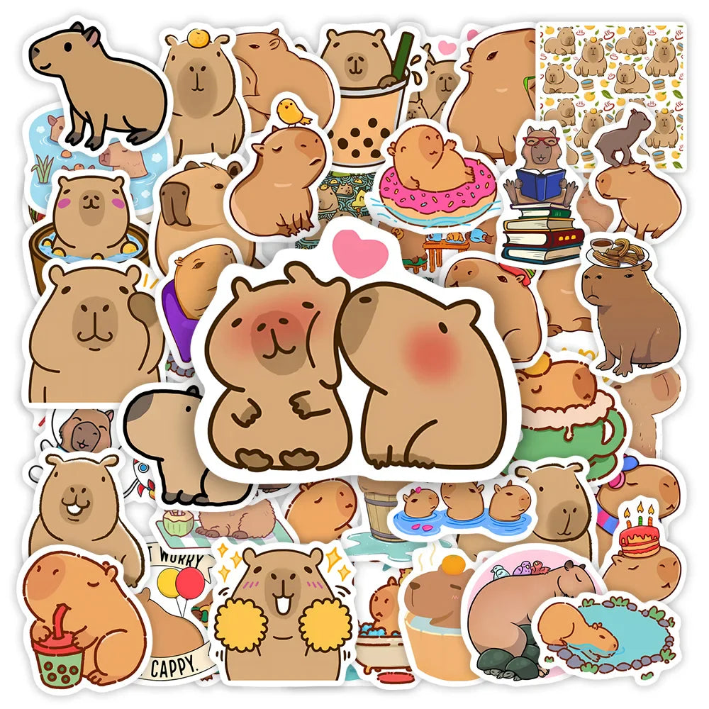 Kawaii Cute Capybara Stickers Funny Animal DIY Toy Gift  Decorative Decal for Phone Luggage Laptop Bottles Scrapbook Waterproof