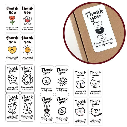 100Pcs Cartoon Thank You Stickers for Gift Packaging, Bouquets, Food, Stationery, Adhesive Labels