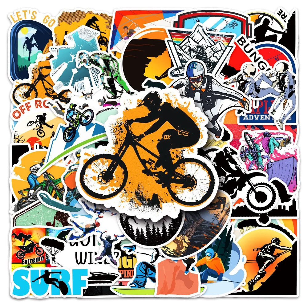 50Pcs Extreme Sport Sticker Graffiti Adventure Boys Skateboard For Case Laptop Car Bike Helmet Motocross Decal Stickers