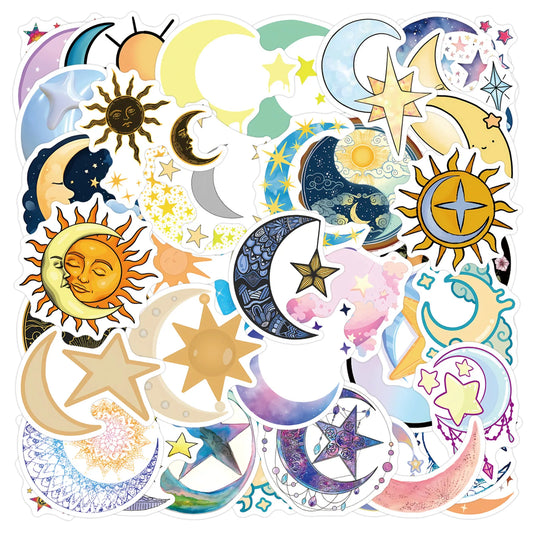 Colorful Starry Moon Stickers for Luggage, Laptop, Phone, Helmet - 10/30/55PCS