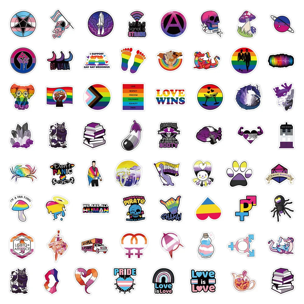 50/100pcs Gay Pride Stickers Rainbow Stickers in Bisexual Stuff Colorful LGBTQ Sticker for Water Bottle Laptop Motor Phone