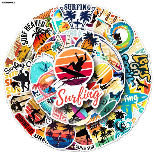 Cartoon Surfing Stickers Pack for Kids - Laptop, Luggage, Skateboard Decals