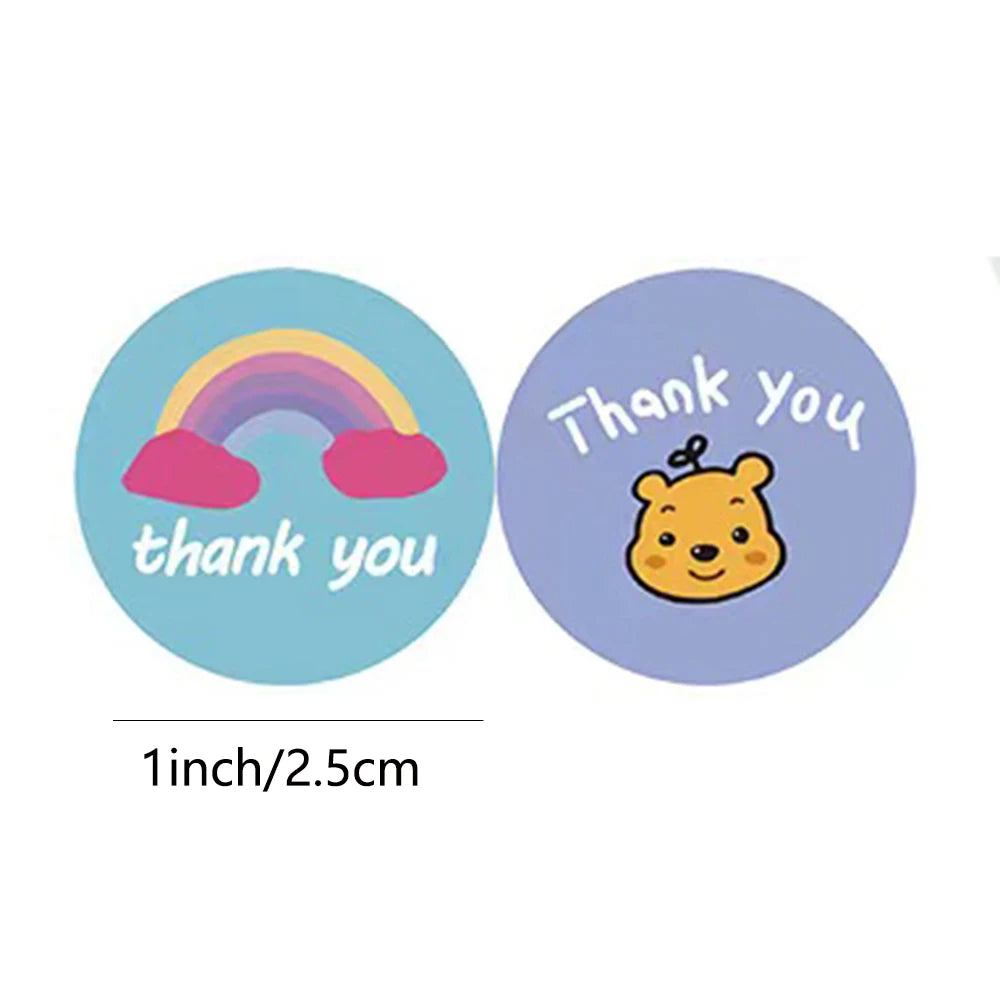 100-500pcs Cartoon Animal Thank You Label Stickers for Gift Card Children Package Birthday Party Wrapping Small Business 1Inch