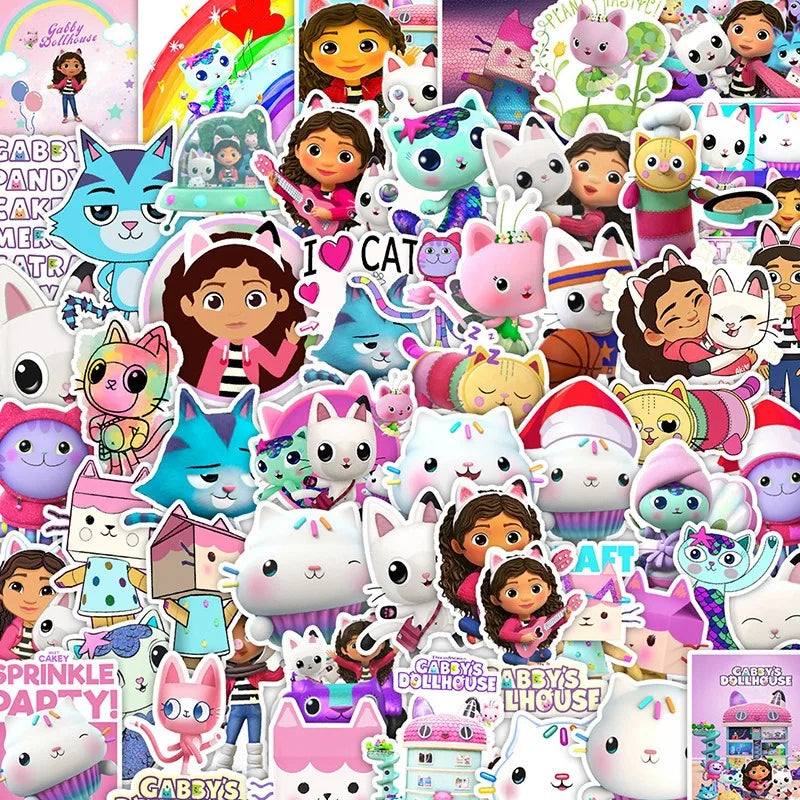 50pcs Gabby's Dollhouse Stickers for Luggage, Water Bottles, Cars, Laptops, Scooters, Refrigerators