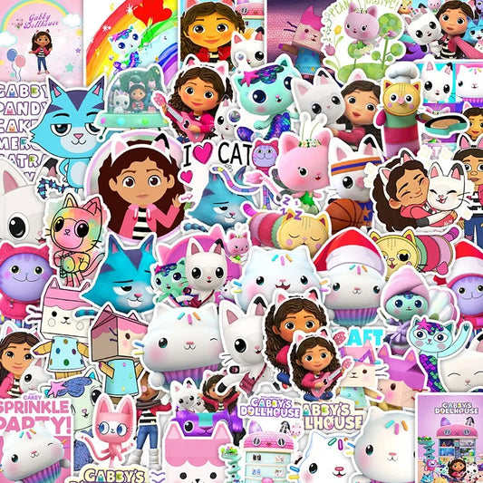 50pcs Gabby's Dollhouse Stickers for Luggage, Water Bottles, Cars, Laptops, Scooters, Refrigerators