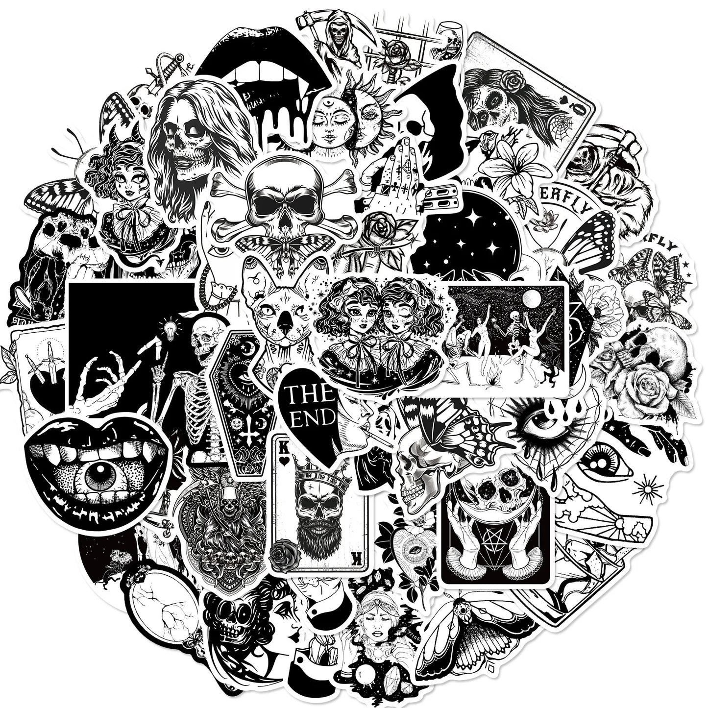 50pcs Gothic Skull Stickers for Teens, Cool Punk Horror Stickers for Laptop and Luggage