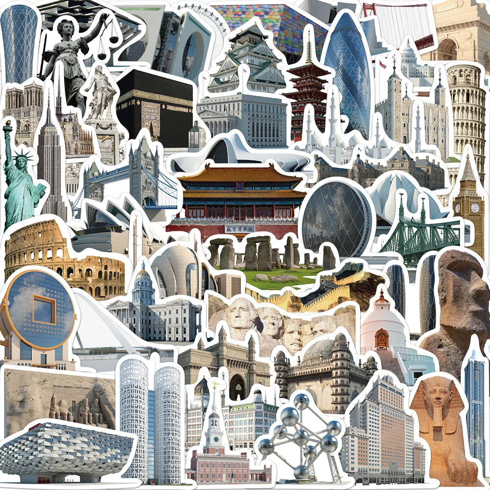 10/65Pcs World Architecture Tourism PVC Stationery Stickers Scrapbooking DIY Diary Album Stick Label